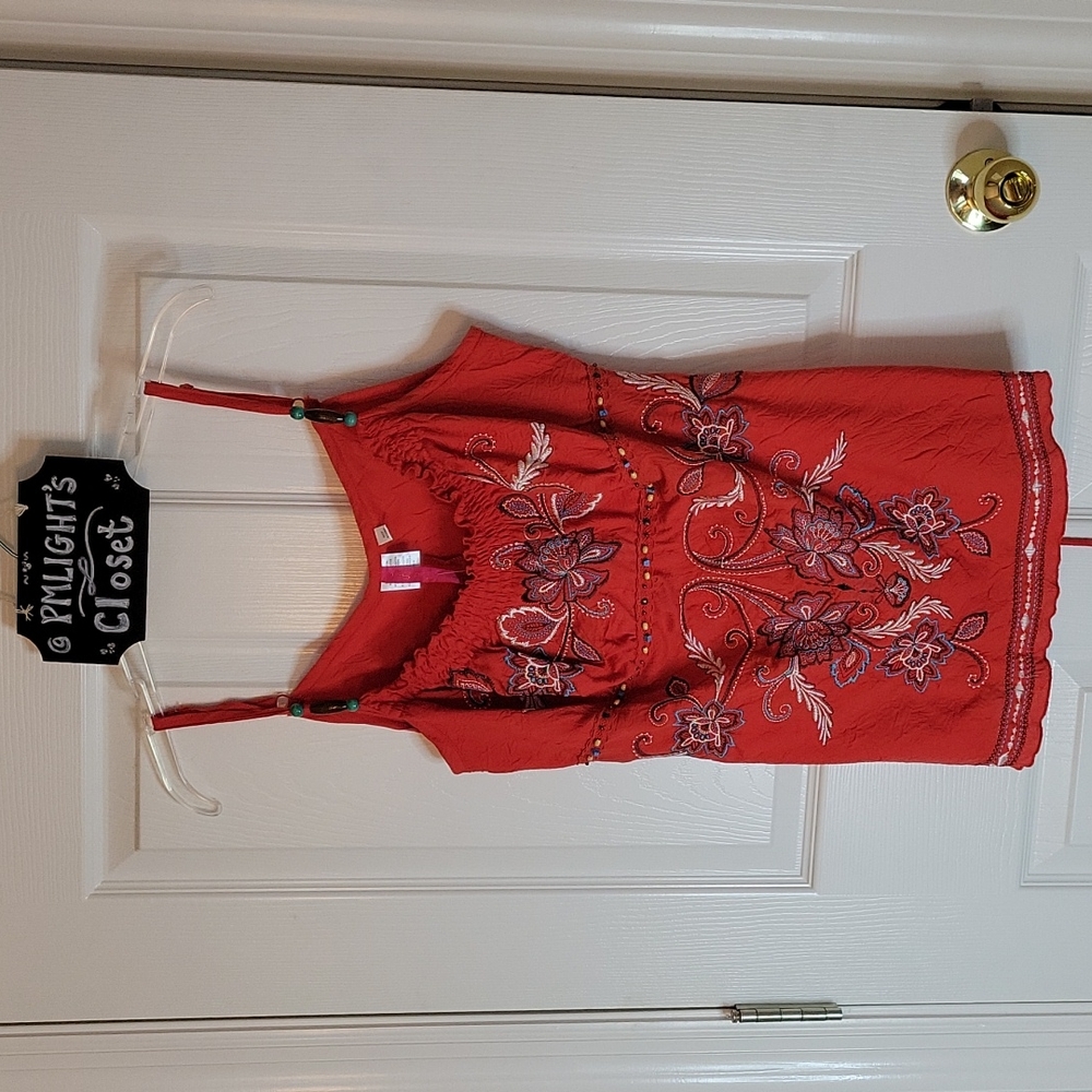HeartSoul Red Beaded Top New 1X With Straps